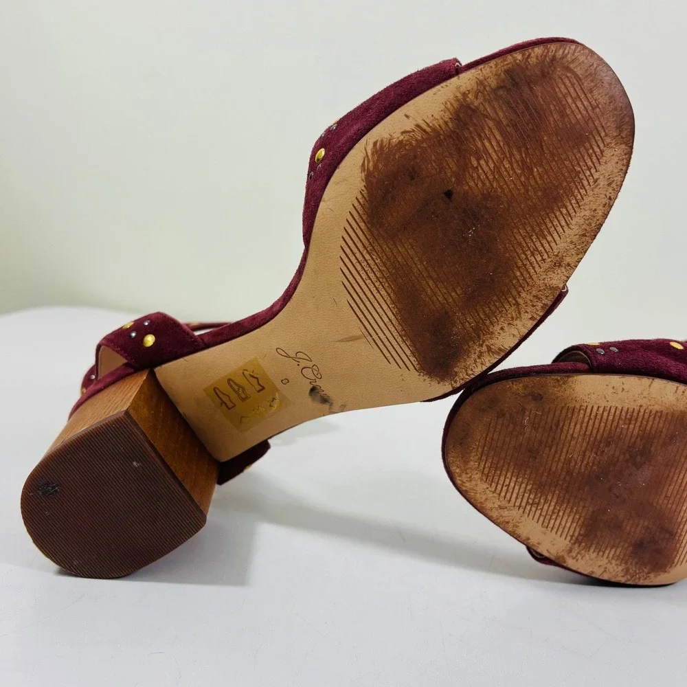 J. Crew Women's Penny Sandals in Gold & Violet Studded Burgundy Suede Women's 8